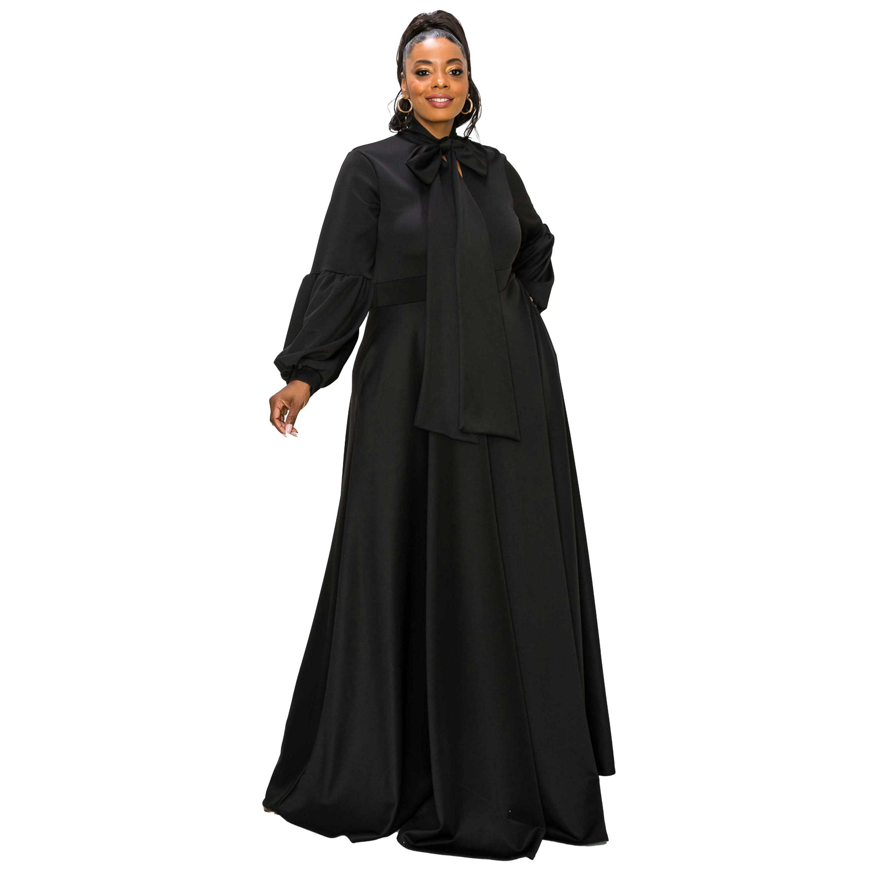 Plus Size Bella Donna Dress with Ribbon and Bishop Sleeves