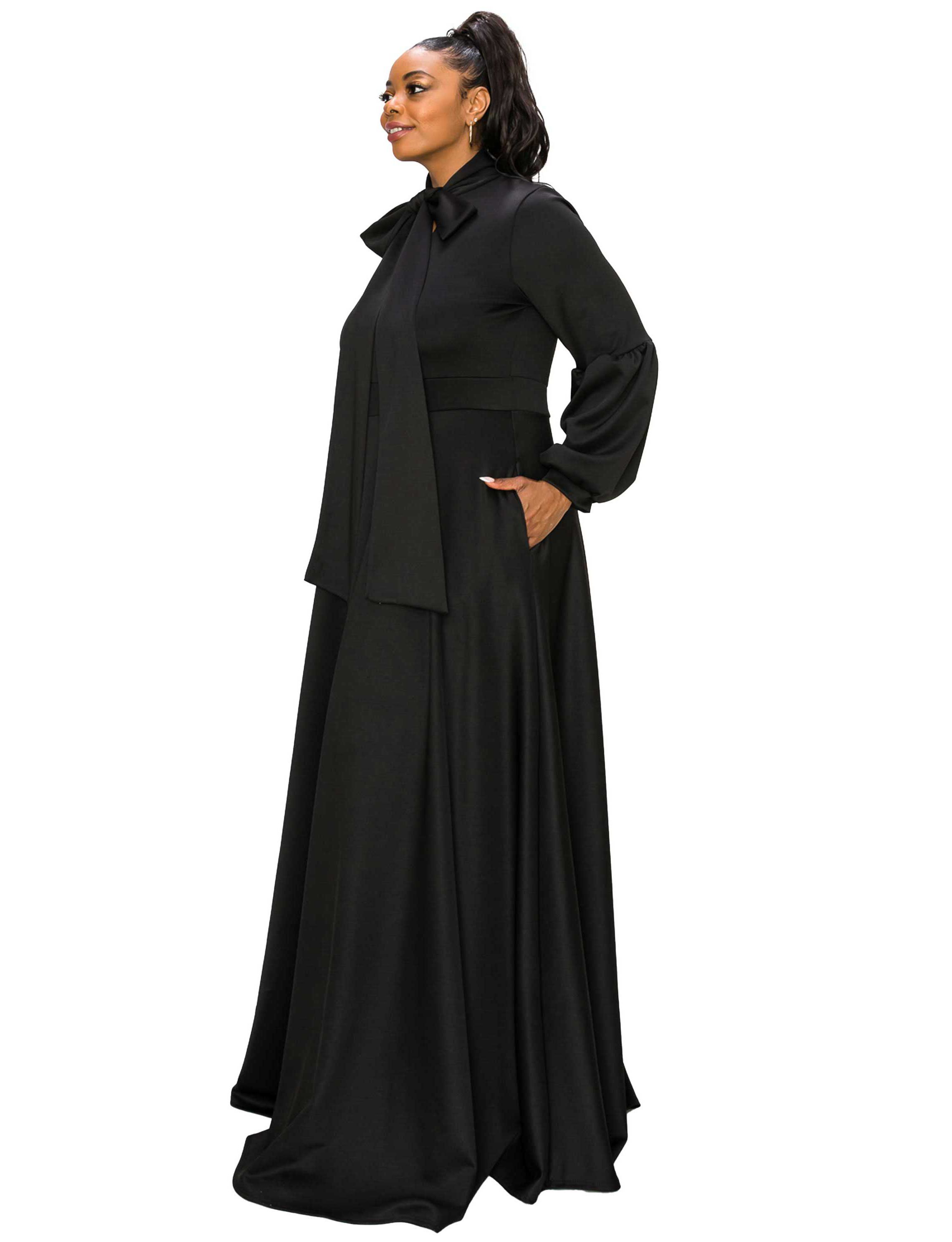 Plus Size Bella Donna Dress with Ribbon and Bishop Sleeves