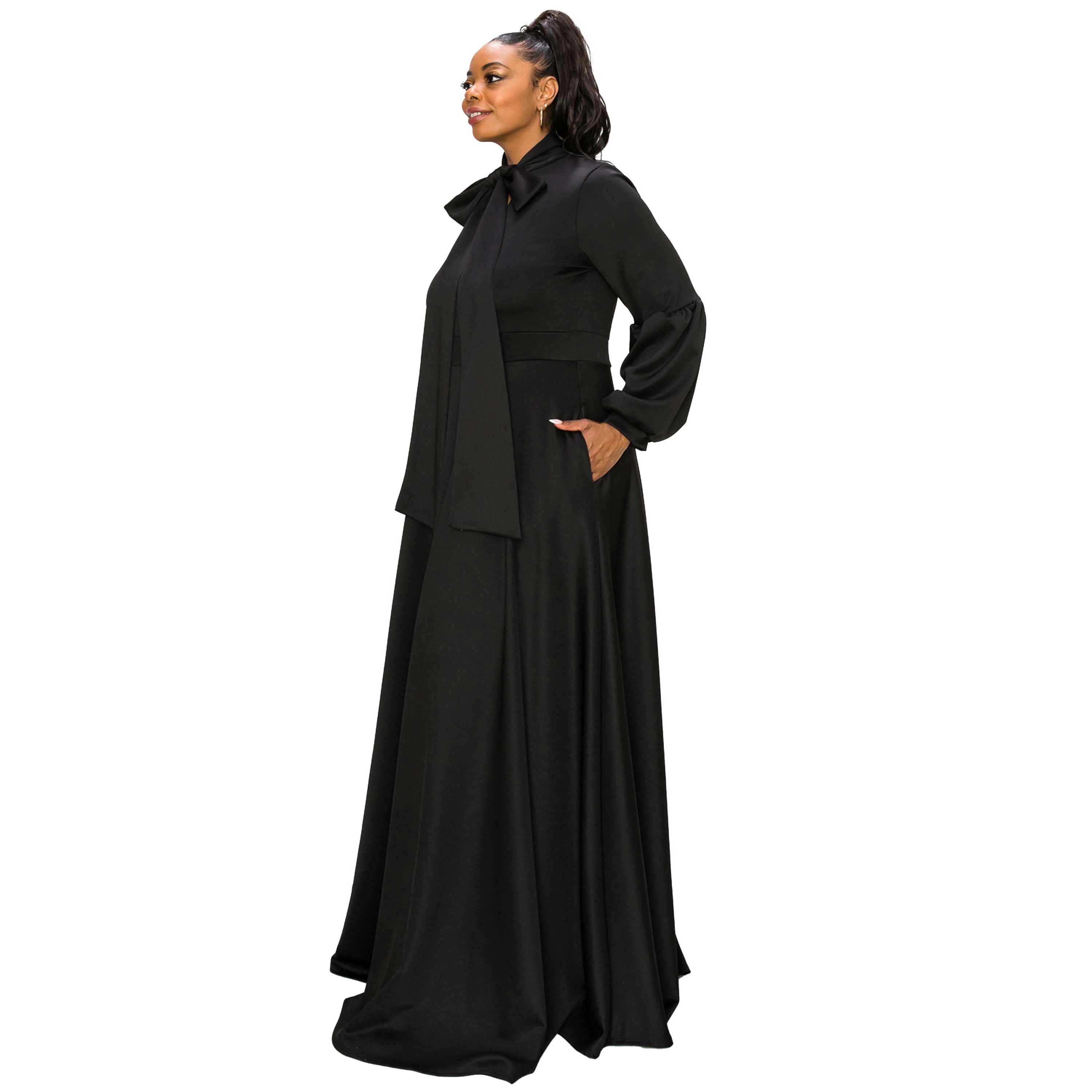Plus Size Bella Donna Dress with Ribbon and Bishop Sleeves