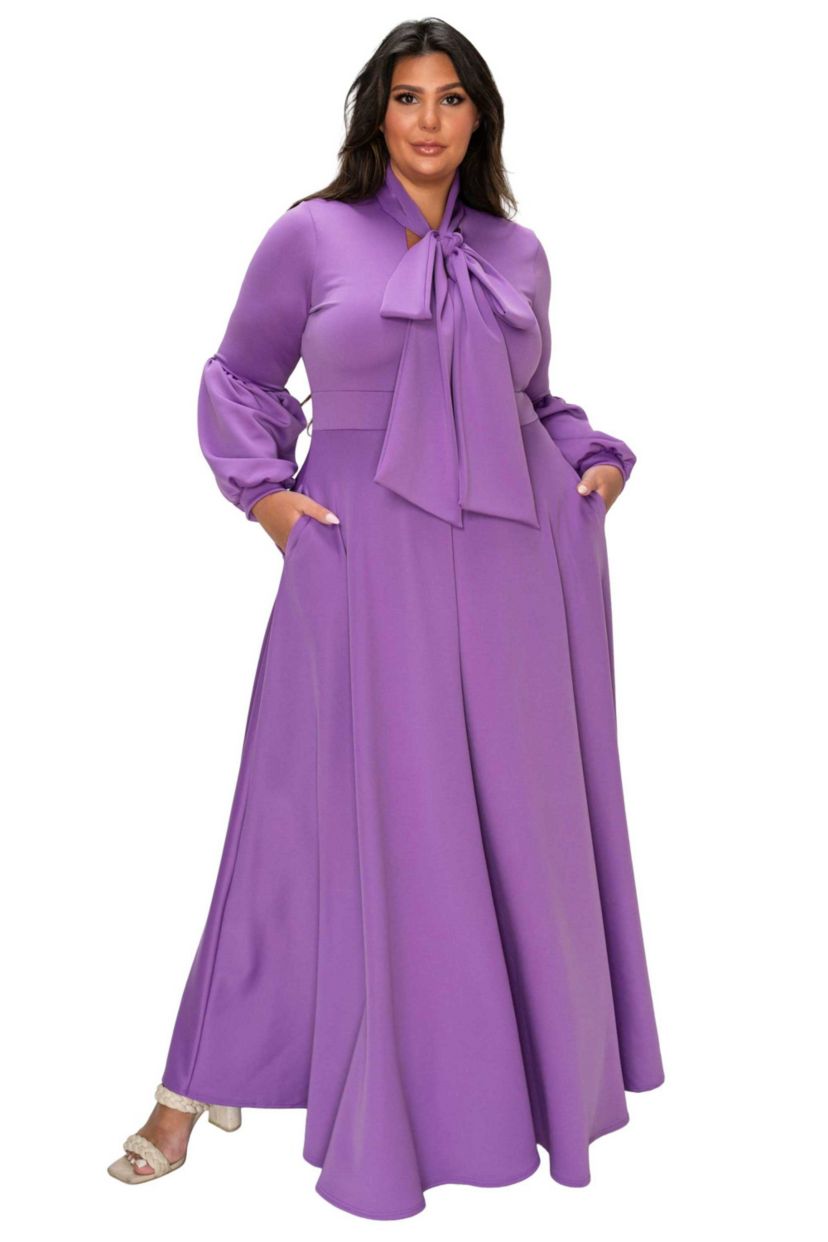 L I V D Plus Size Bella Donna Dress with Ribbon and Bishop Sleeves