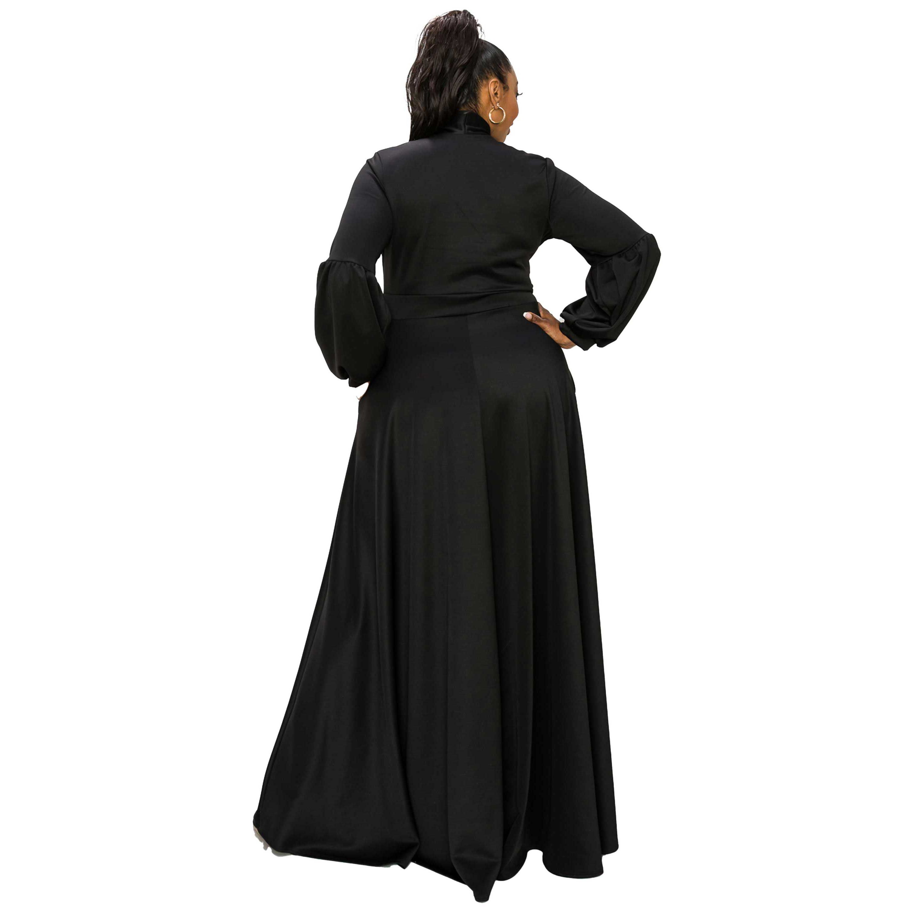 Plus Size Bella Donna Dress with Ribbon and Bishop Sleeves