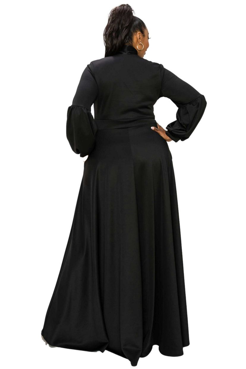Plus Size Bella Donna Dress with Ribbon and Bishop Sleeves