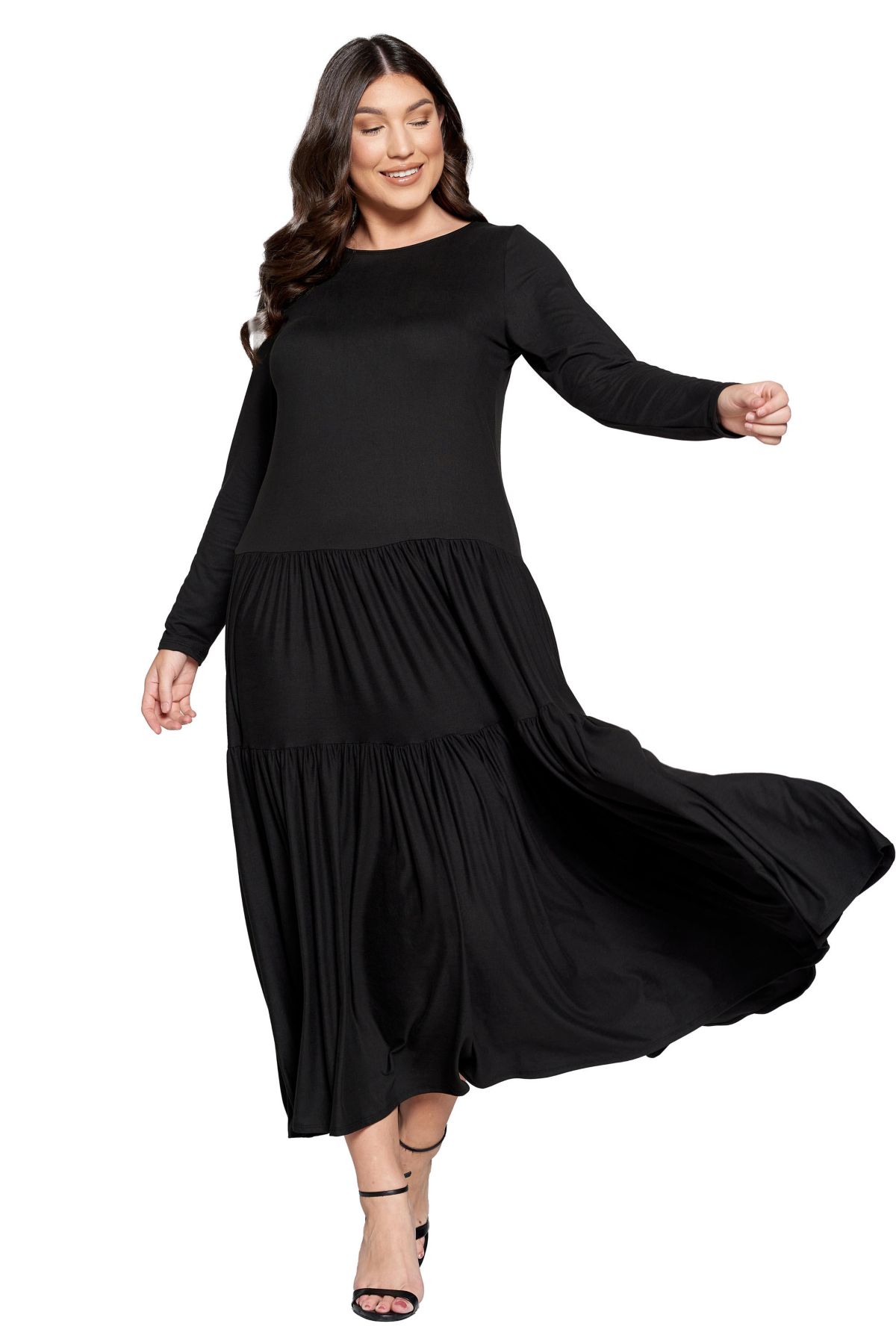 Plus Size Tiered Maxi Dress with Long Sleeves