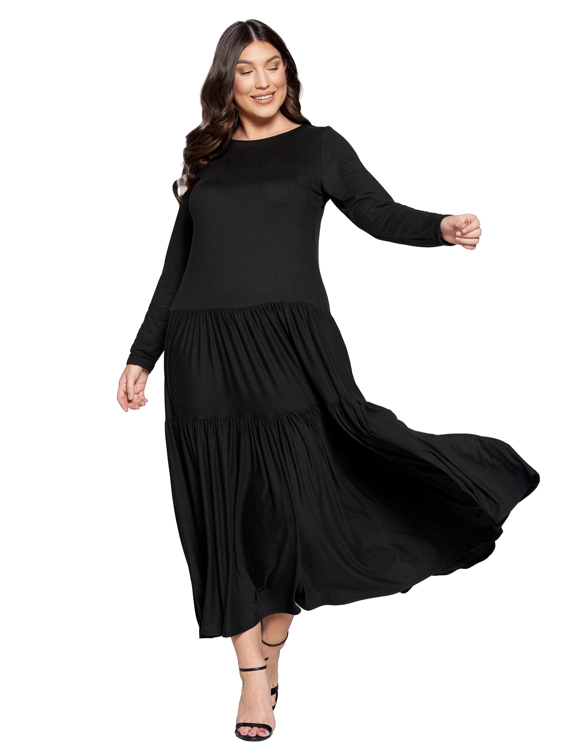 Plus Size Tiered Maxi Dress with Long Sleeves