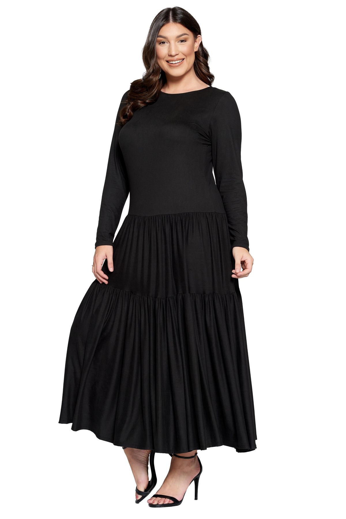 Plus Size Tiered Maxi Dress with Long Sleeves