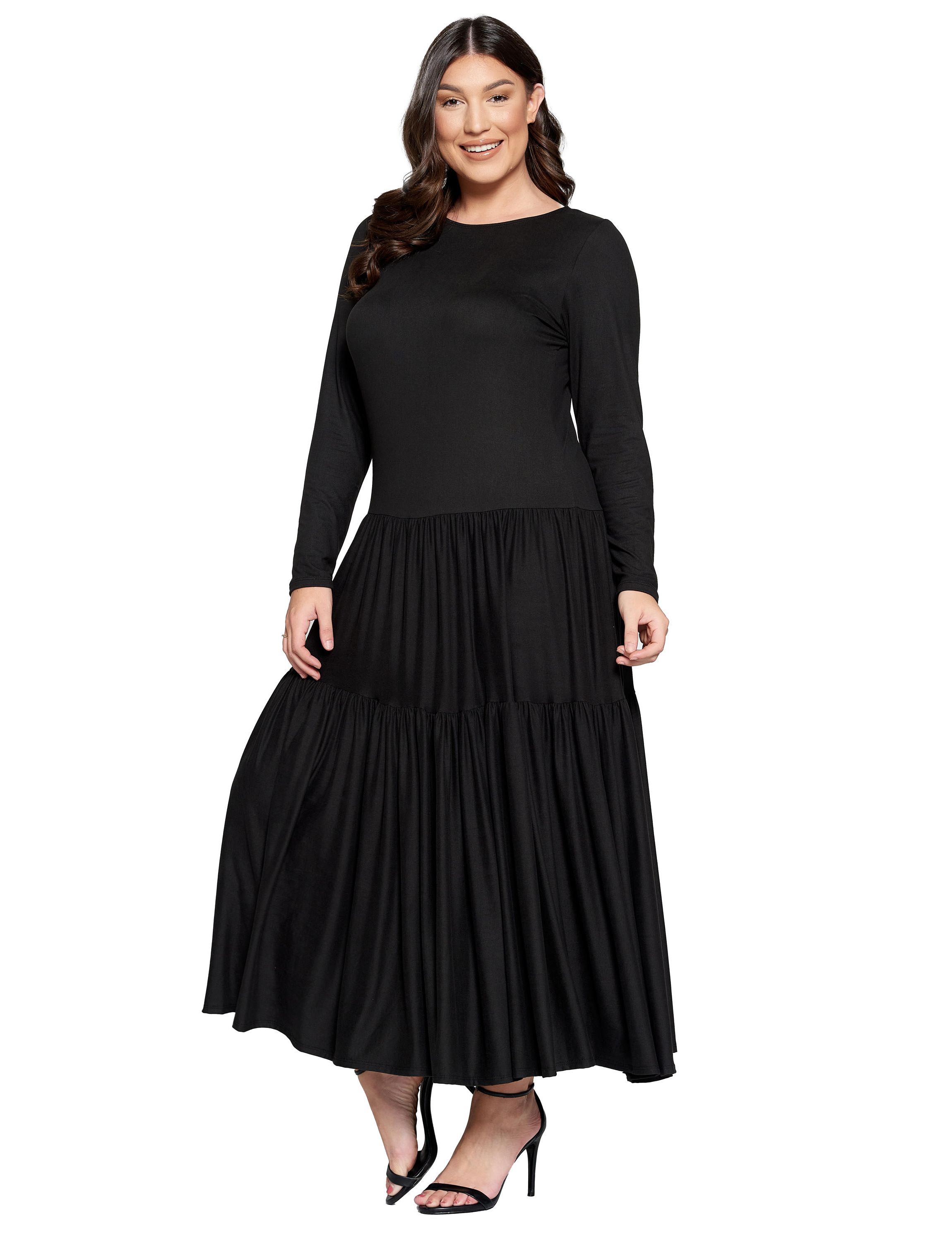 Plus Size Tiered Maxi Dress with Long Sleeves