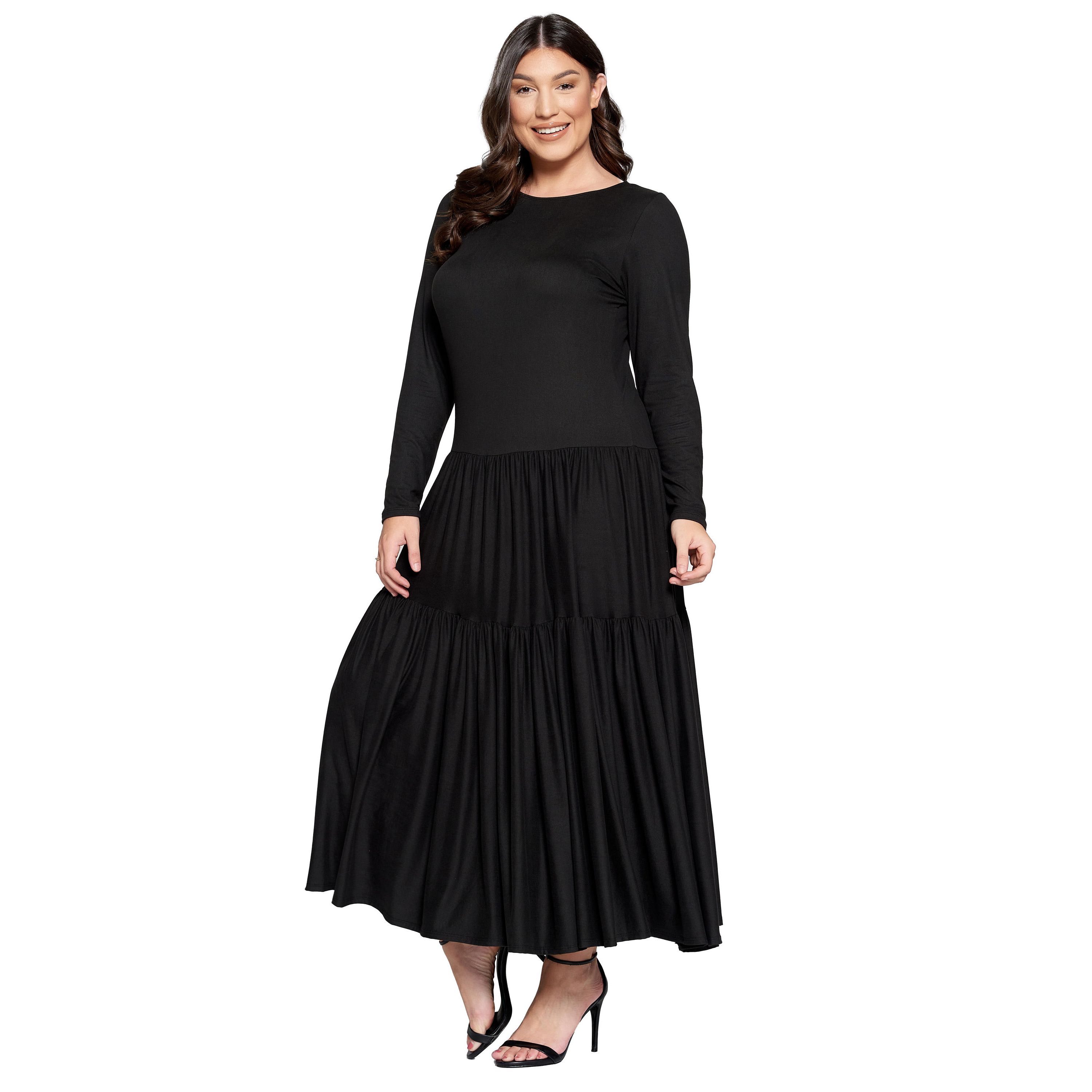 Plus Size Tiered Maxi Dress with Long Sleeves