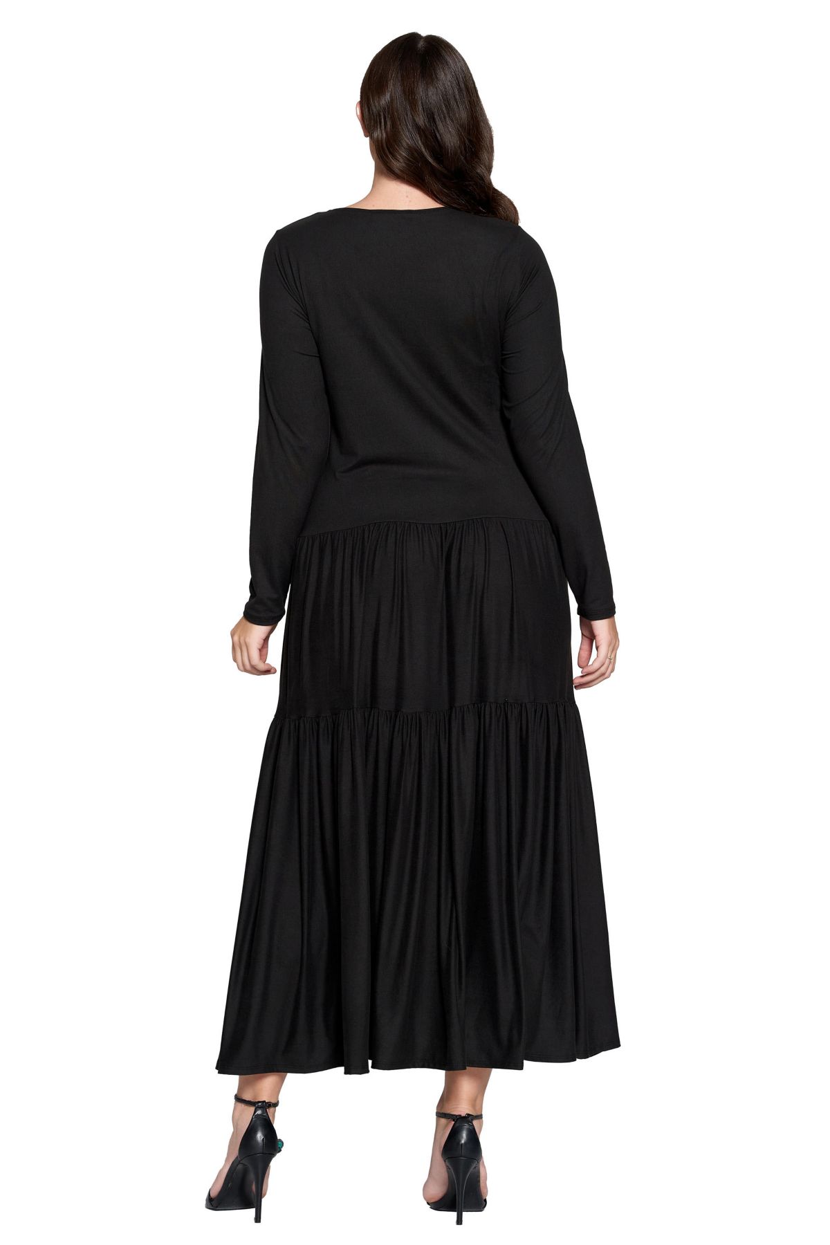 Plus Size Tiered Maxi Dress with Long Sleeves