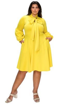 L I V D Women's Plus Size Bekah Flare Pocket Dress, Yellow, 3X