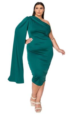L I V D Women's Plus Size Spade One Shoulder Cape Dress, 1X