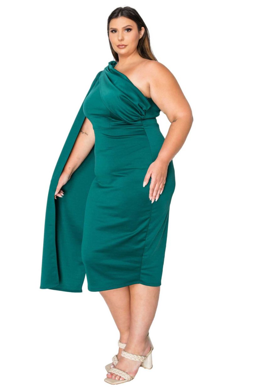Plus Size Spade One Shoulder Cape Dress