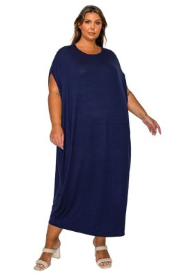 L I V D Women's Plus Size Sasha Kaftan Dress, Navy Blue, 3X