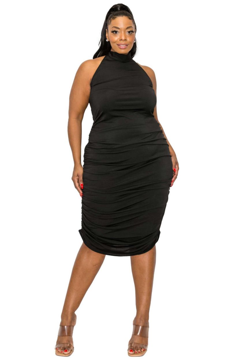 Plus Size Izzy Side Ruched Halter Neck Dress