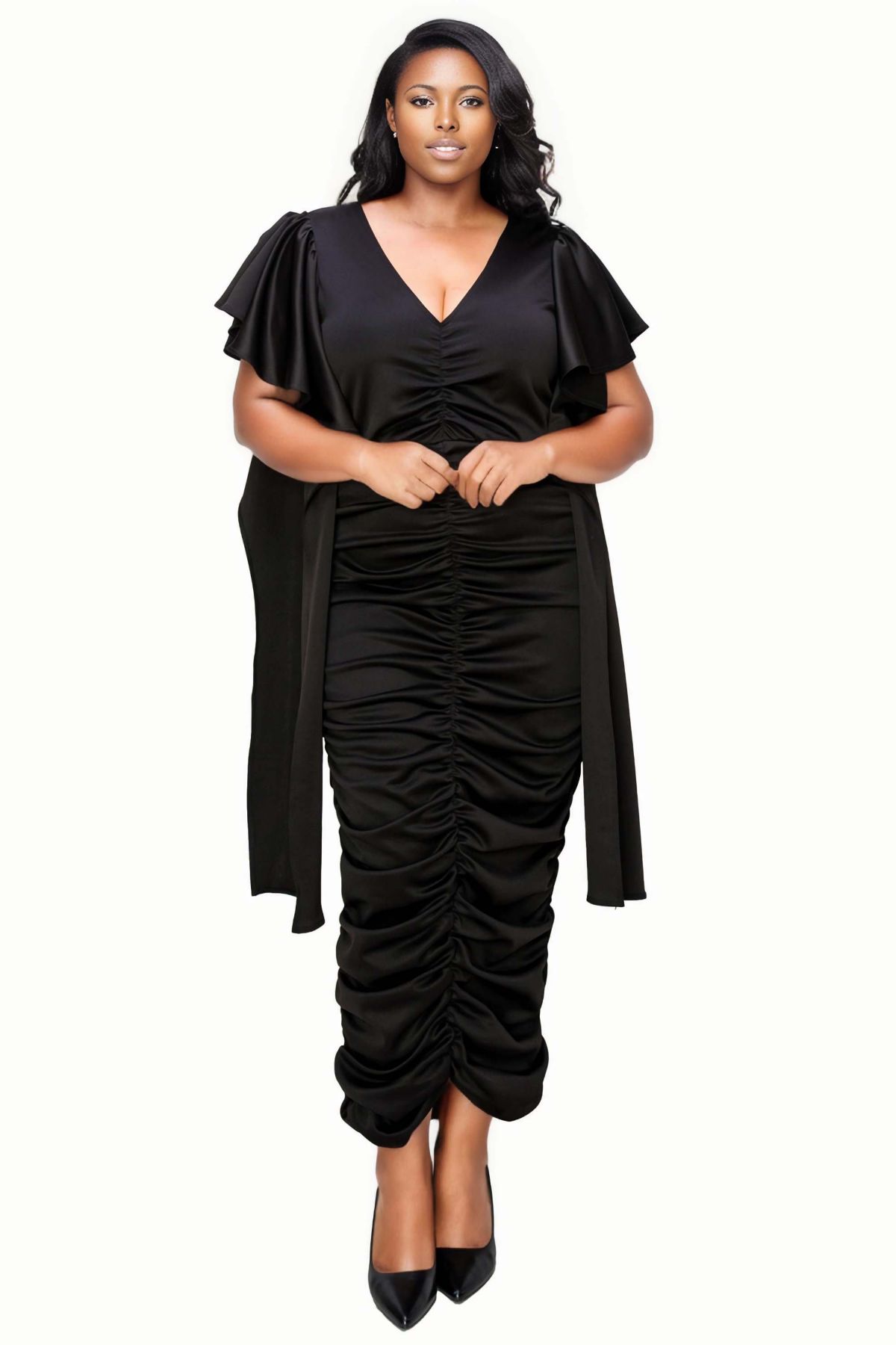 Plus Size Nadia Ruched V Neck Dress