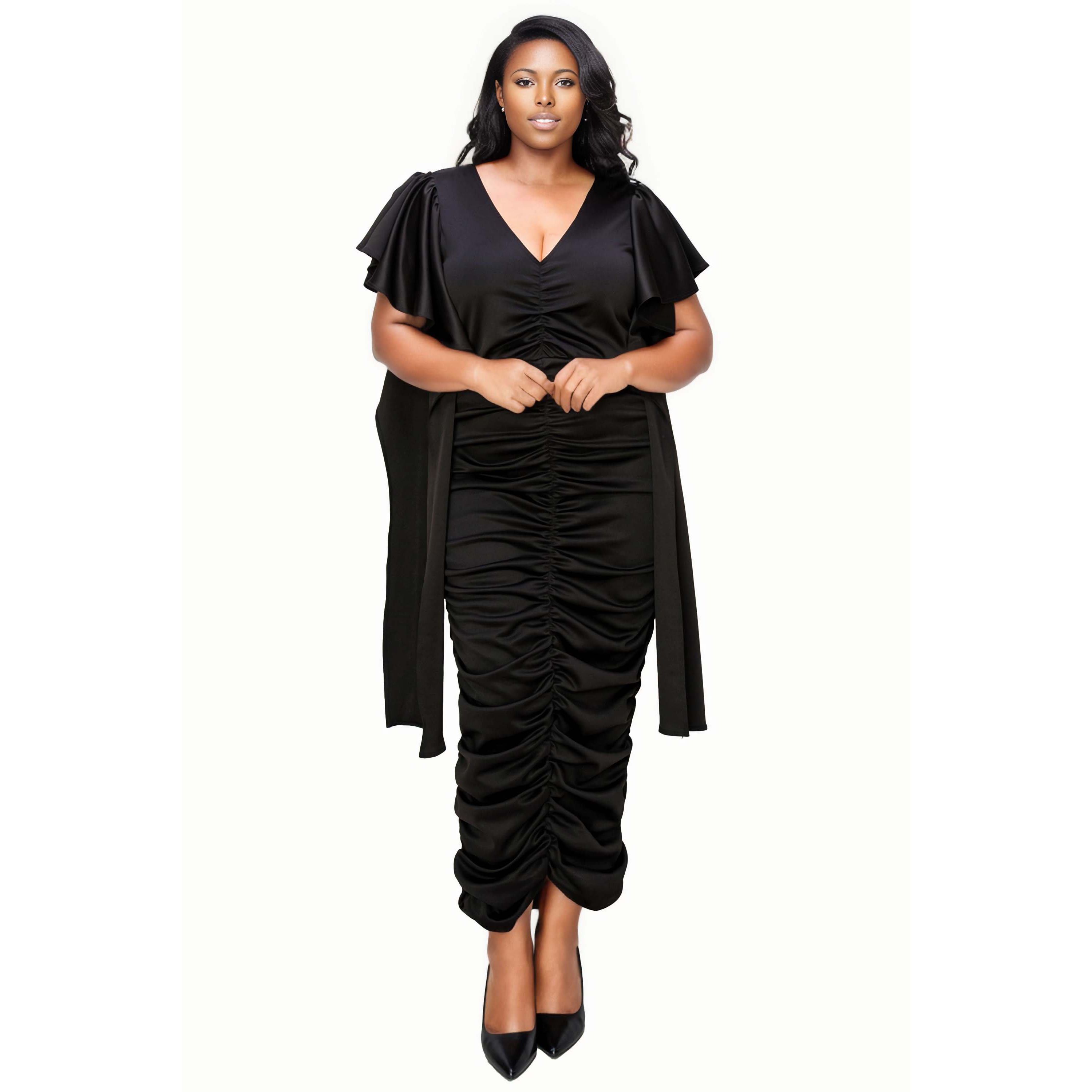 Plus Size Nadia Ruched V Neck Dress