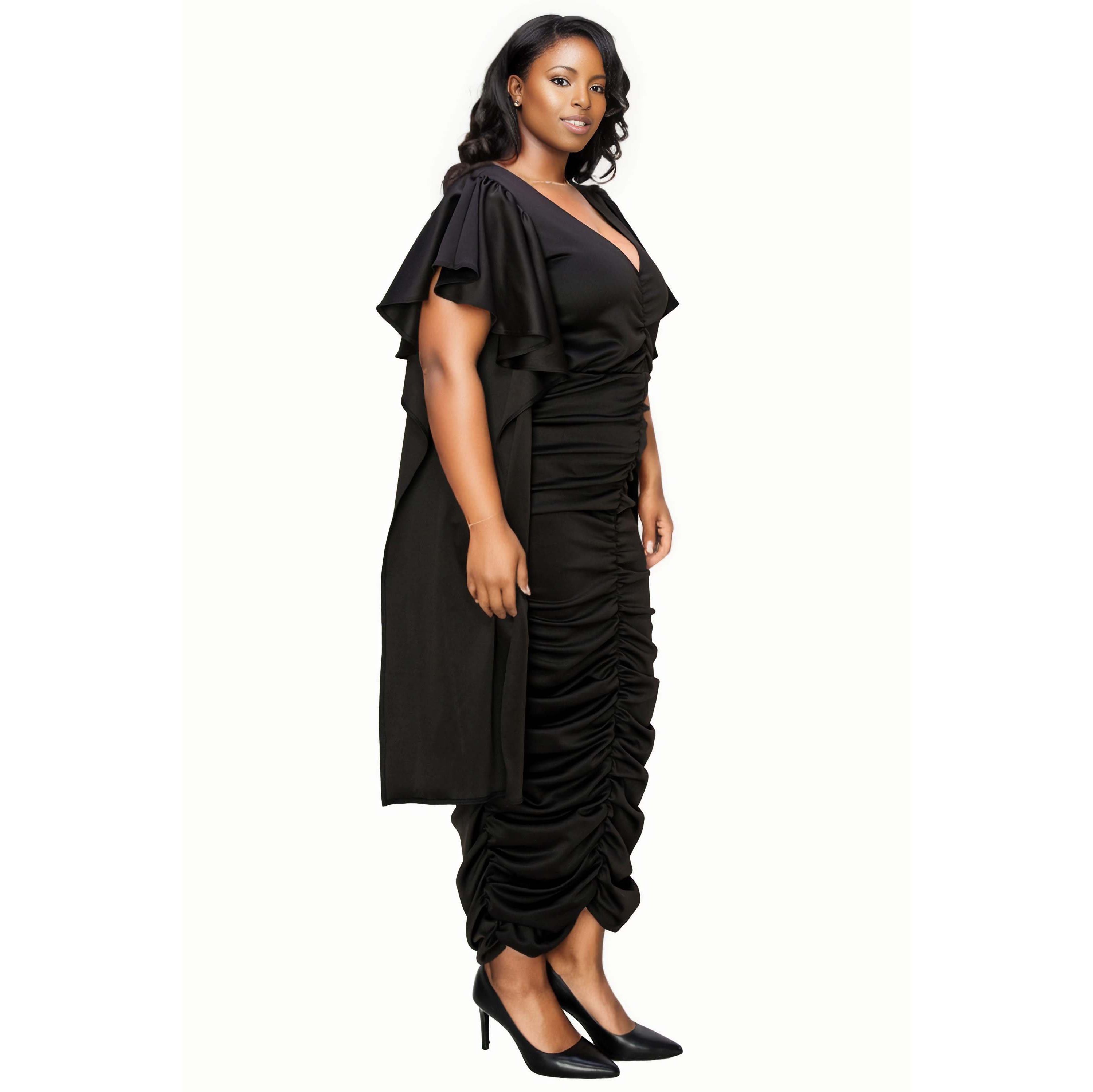 Plus Size Nadia Ruched V Neck Dress