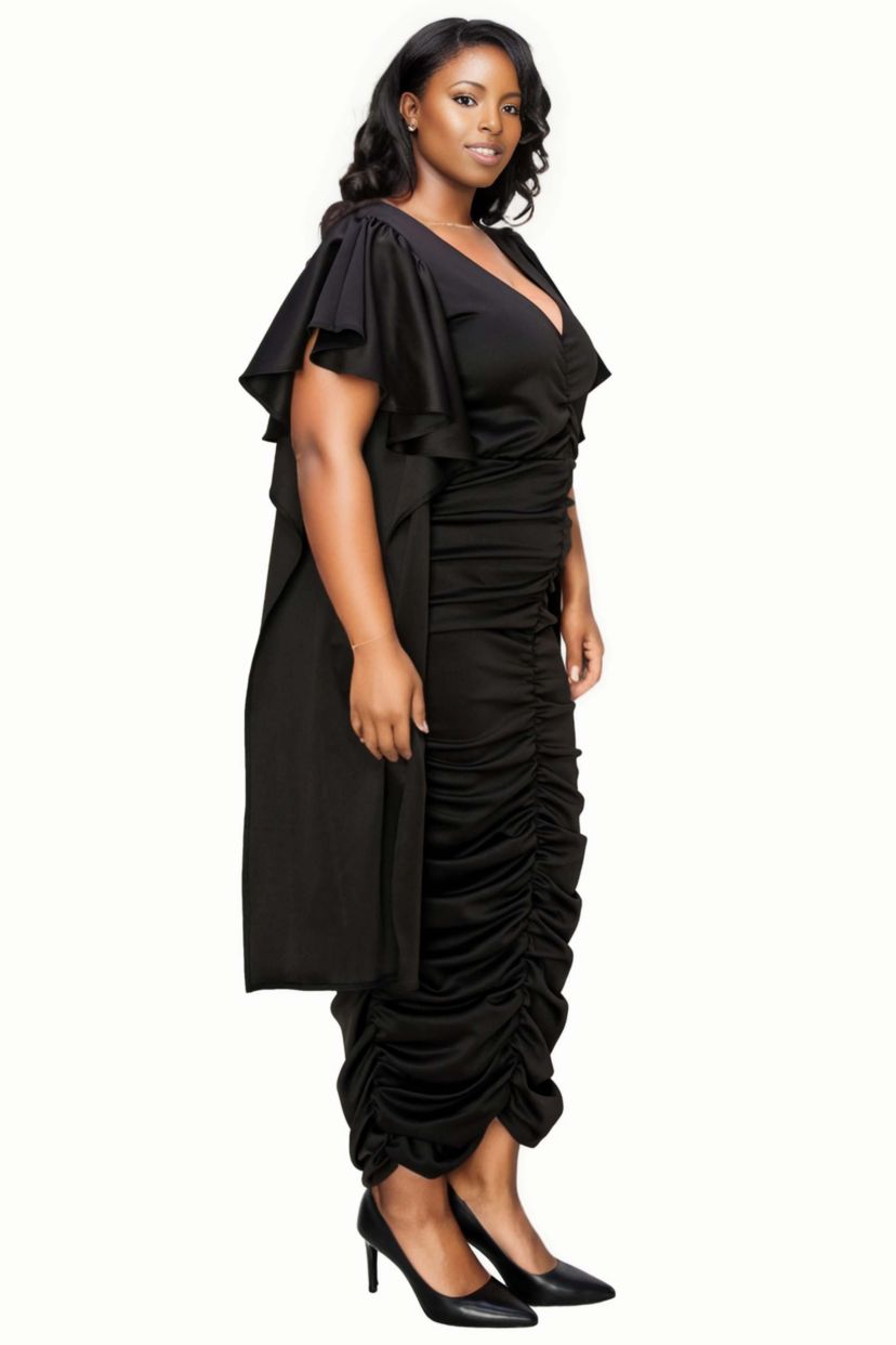 Plus Size Nadia Ruched V Neck Dress