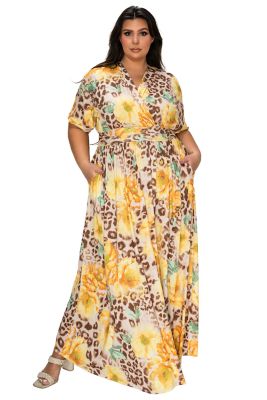 L I V D Women's Plus Size Panthera Empire Waist Dress, Yellow, 3XL