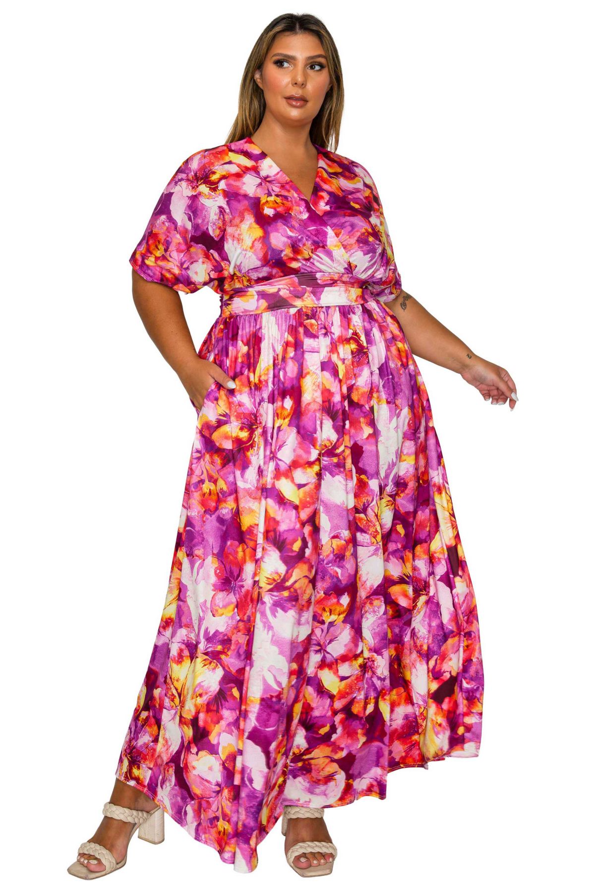 Plus Size Minoa Floral Empire Waist Dress