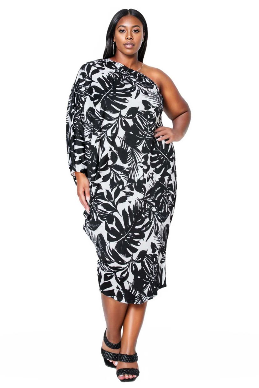 Plus Size Selina One Shoulder Midi Dress