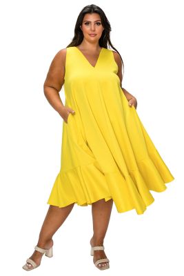 L I V D Women's Plus Size Simone Sleeveless Pocket Flare Dress, Yellow, 3XL