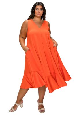 L I V D Women's Plus Size Simone Sleeveless Pocket Flare Dress, Orange, 3XL