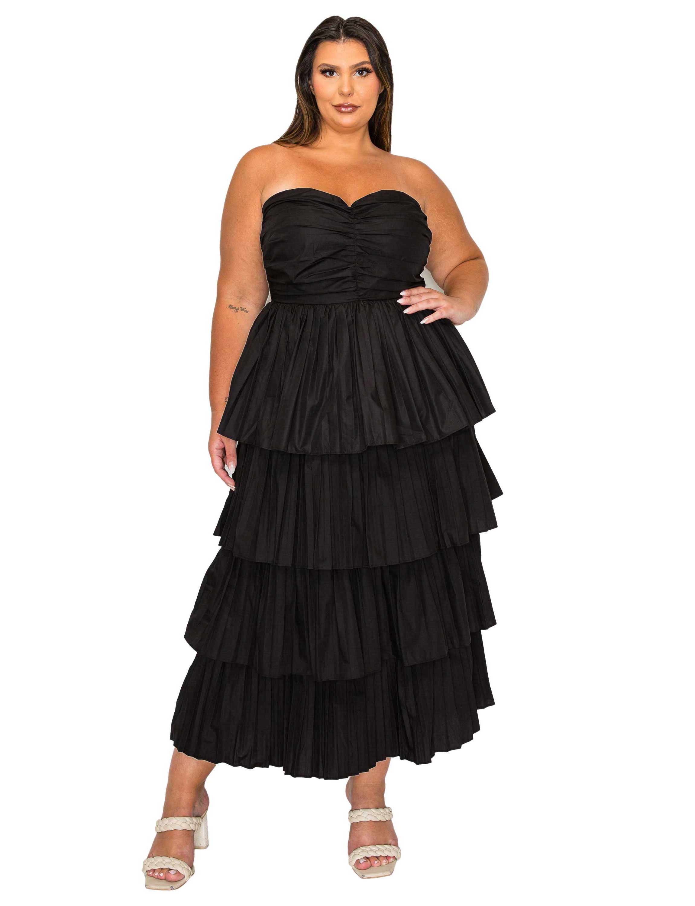 Plus Size Eleni Strapless Pleated Tiered Dress