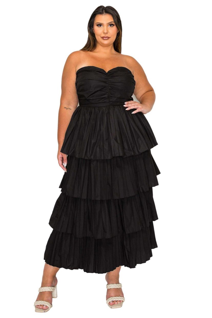Plus Size Eleni Strapless Pleated Tiered Dress