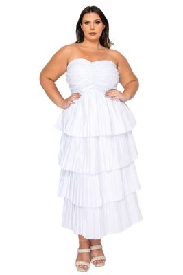 L I V D Women's Plus Size Eleni Strapless Pleated Tiered Dress, White