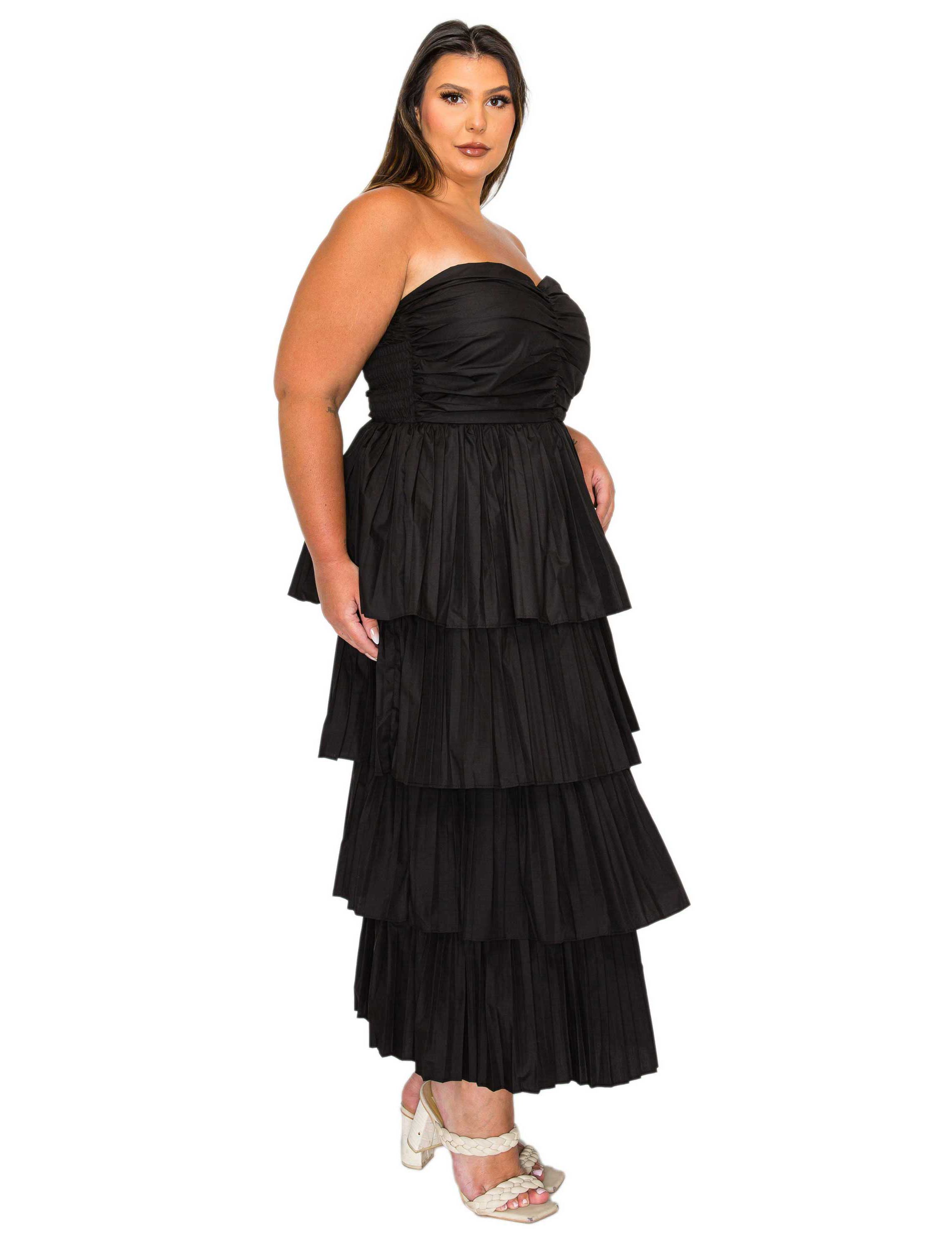 Plus Size Eleni Strapless Pleated Tiered Dress