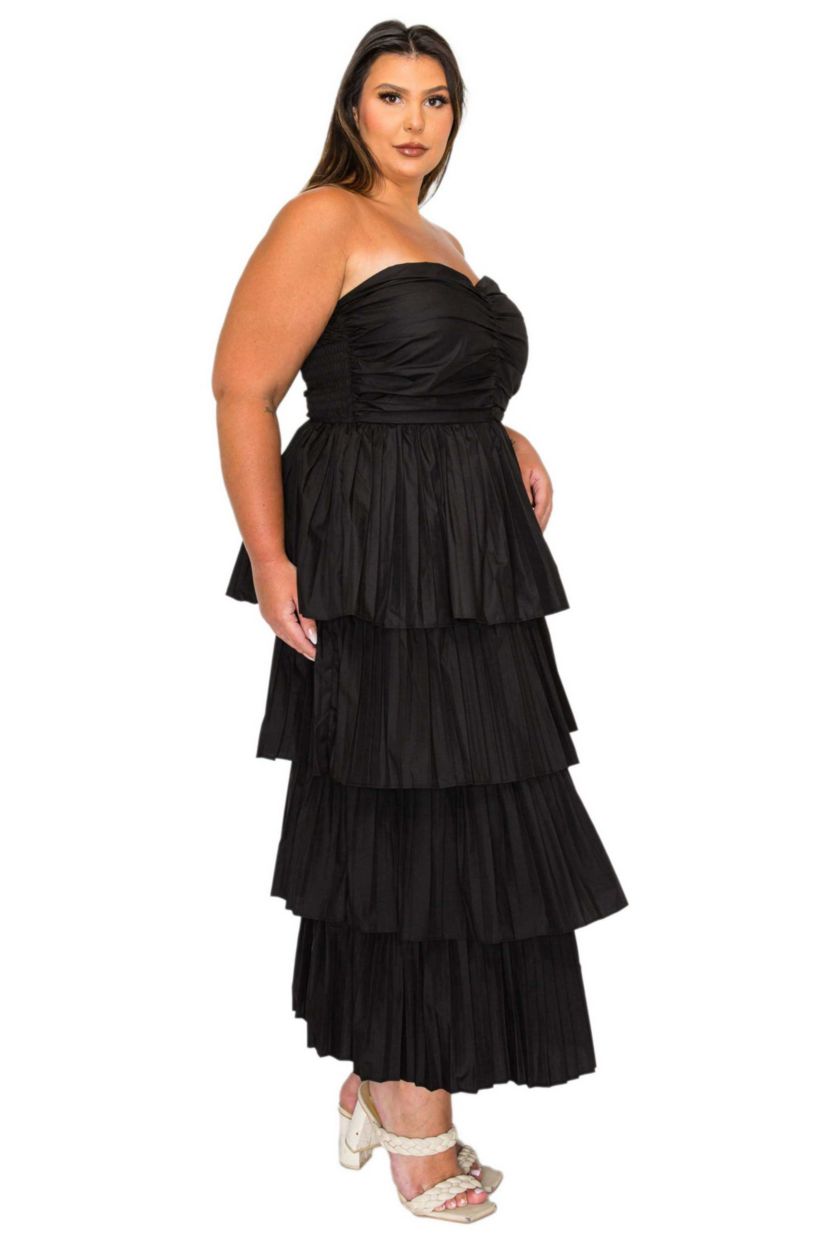 Plus Size Eleni Strapless Pleated Tiered Dress