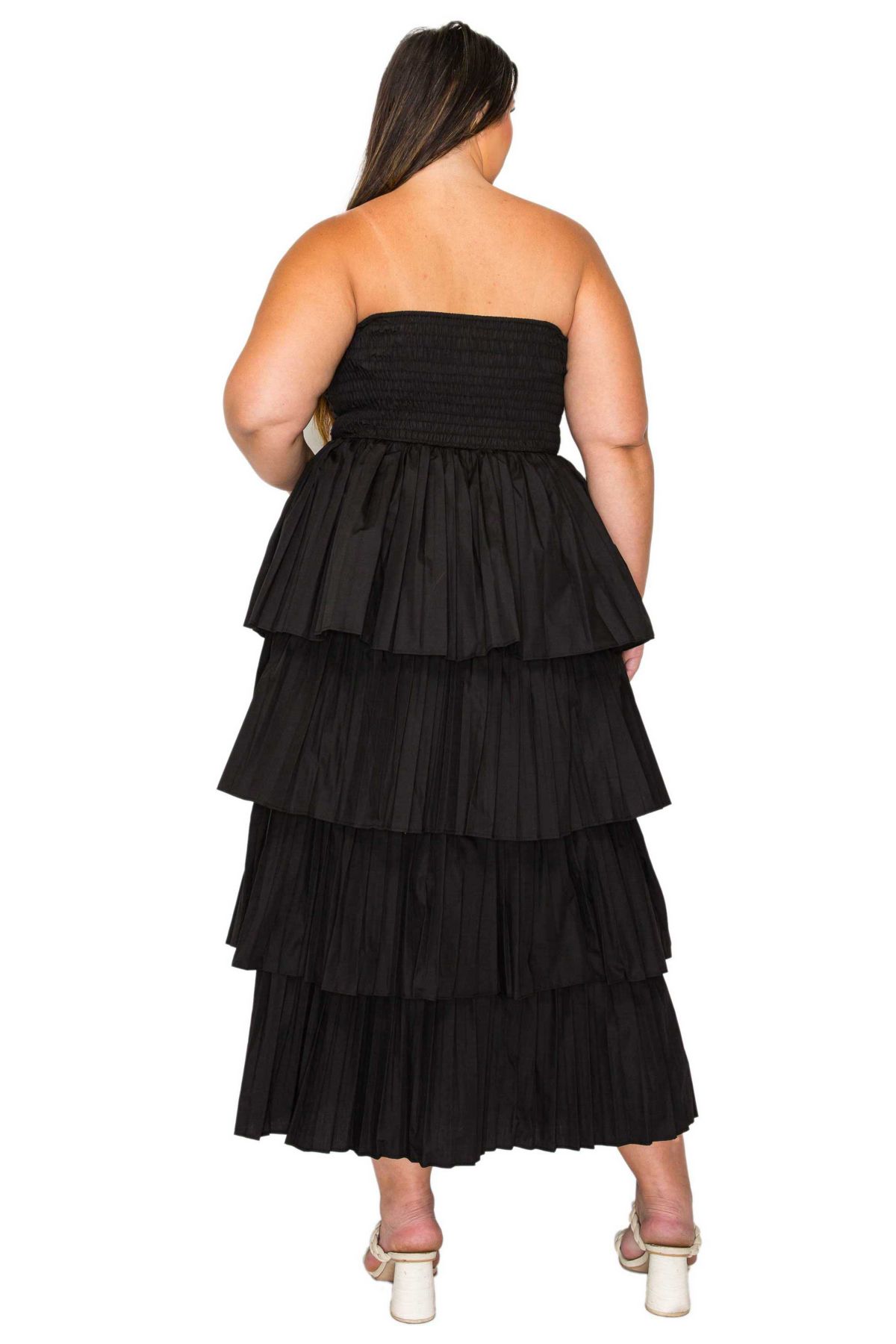 Plus Size Eleni Strapless Pleated Tiered Dress