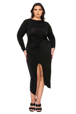 L I V D Women's Plus Size Estelle Ruched Bodycon Midi Dress, Black, 3X