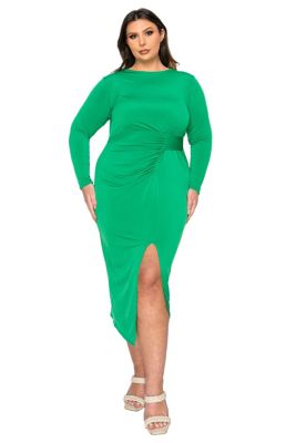 L I V D Women's Plus Size Estelle Ruched Bodycon Midi Dress, Green, 3X