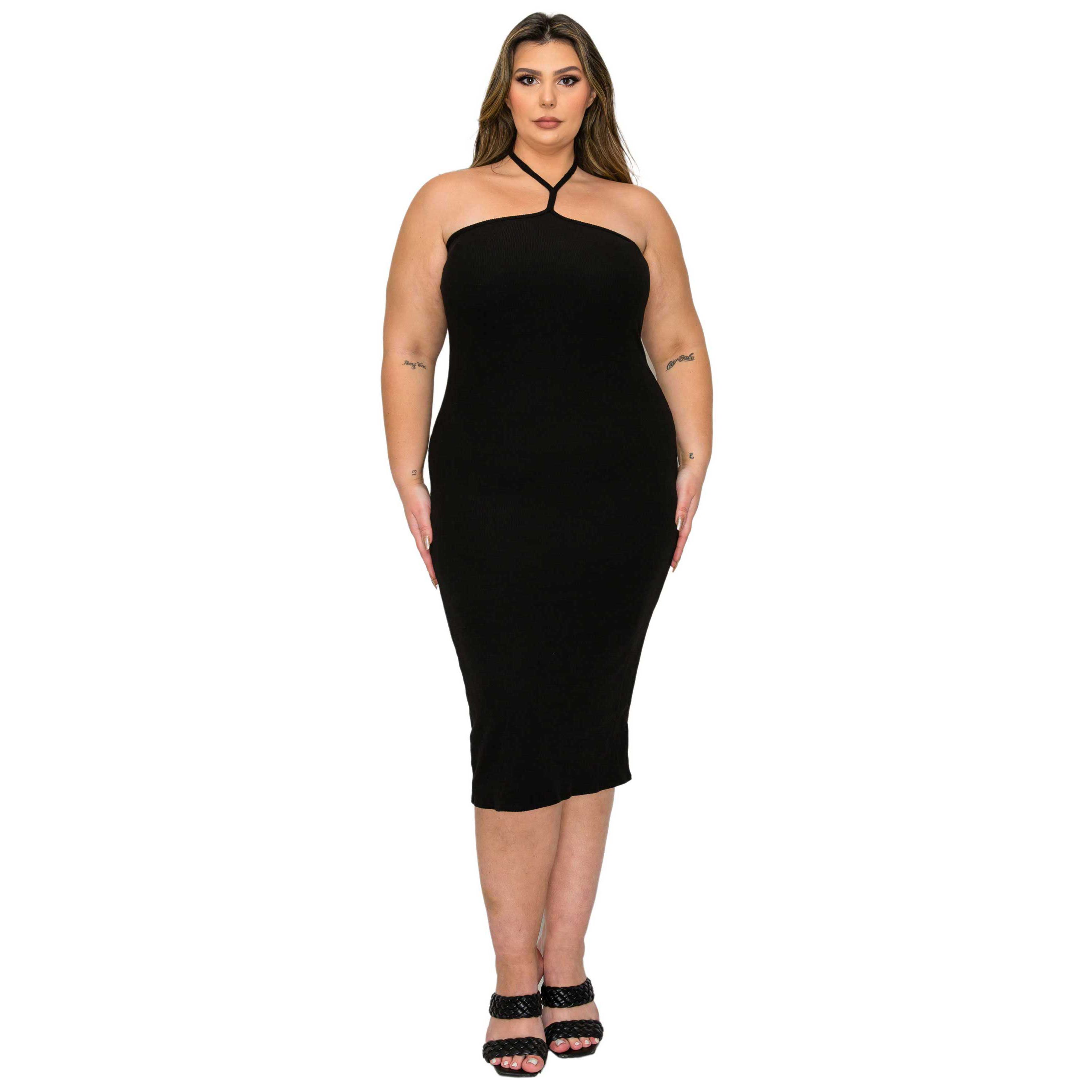 Plus Size Sienna Tie Neck Rib Dress