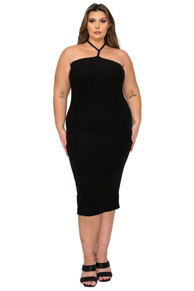 Plus Size Sienna Tie Neck Rib Dress