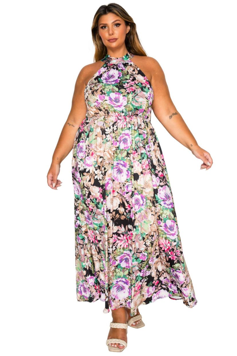 Plus Size Bryony Floral Halter Neck Dress
