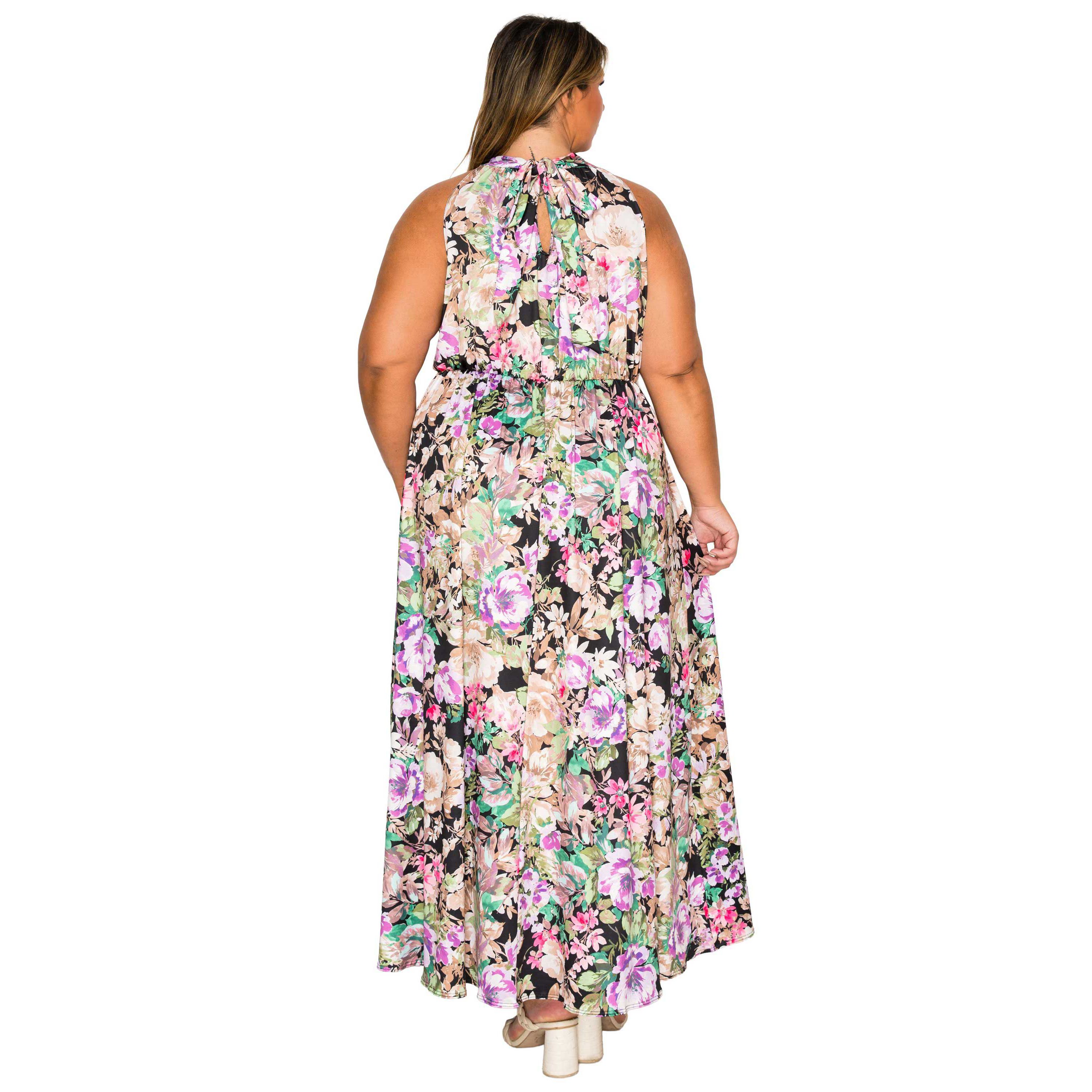 Plus Size Bryony Floral Halter Neck Dress