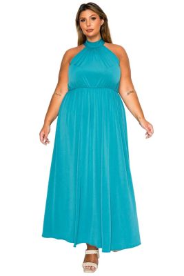 L I V D Women's Plus Size Cassia Halter Neck Dress, Teal, 3X