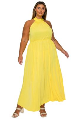 L I V D Women's Plus Size Cassia Halter Neck Dress, Yellow, 3X