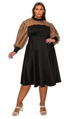 L I V D Women's Plus Size Calissa Colorblock Midi Dress, Black, 3X