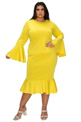 L I V D Women's Plus Size Sabrina Mermaid Hem Dress, Yellow, 2X