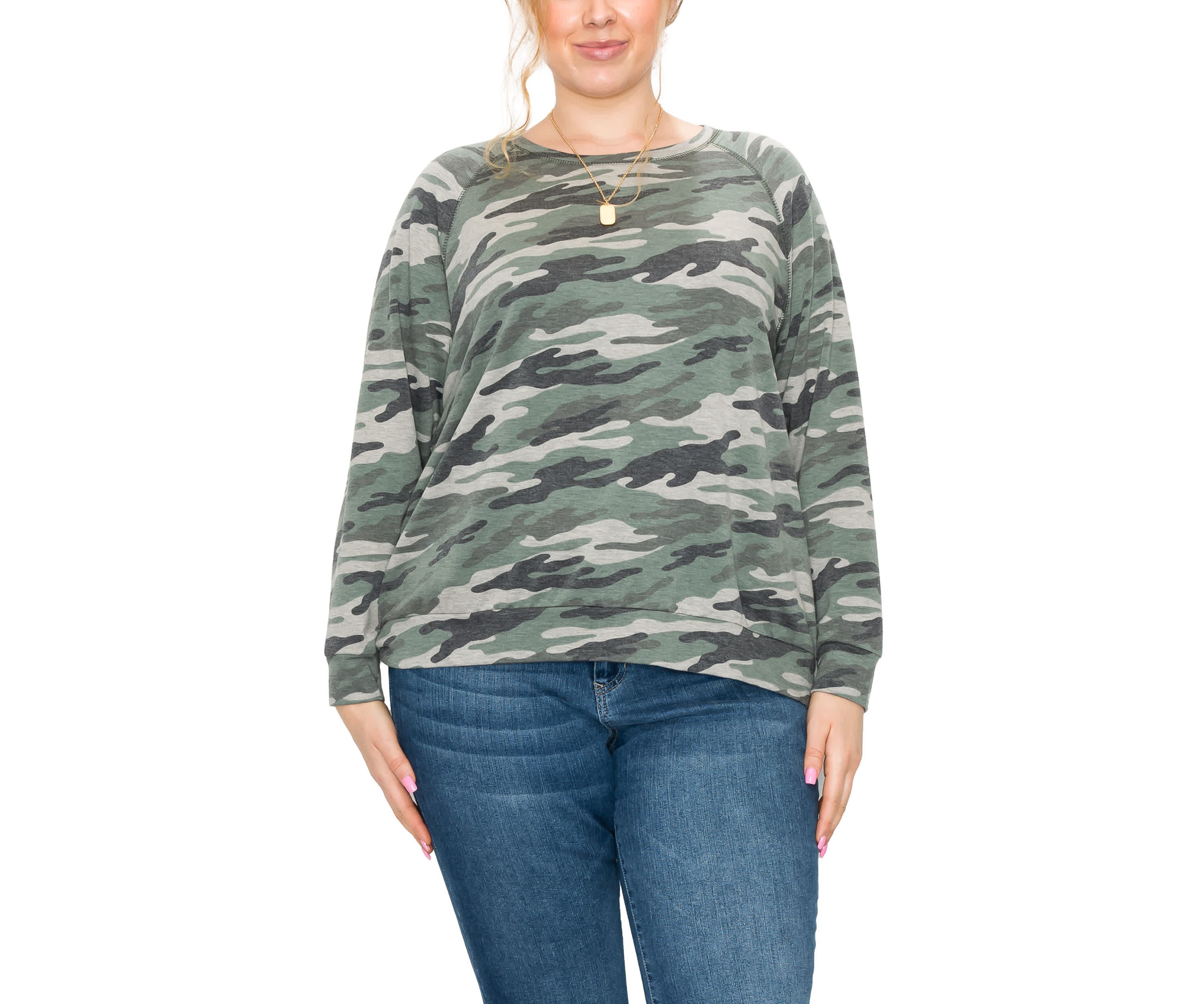 Camo Print French Terry Raglan Sweatshirt