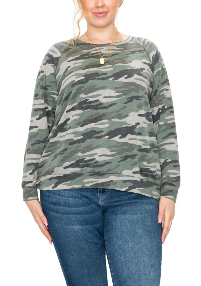 Camo Print French Terry Raglan Sweatshirt