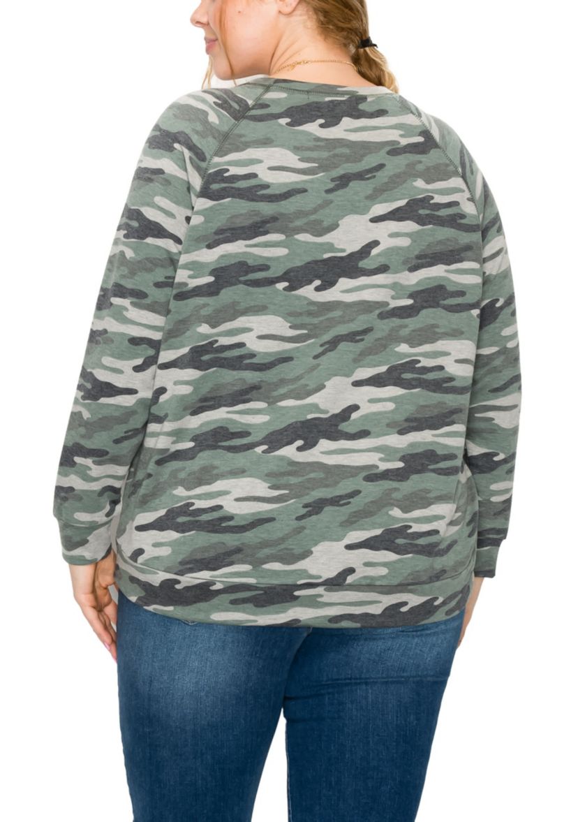 Camo Print French Terry Raglan Sweatshirt