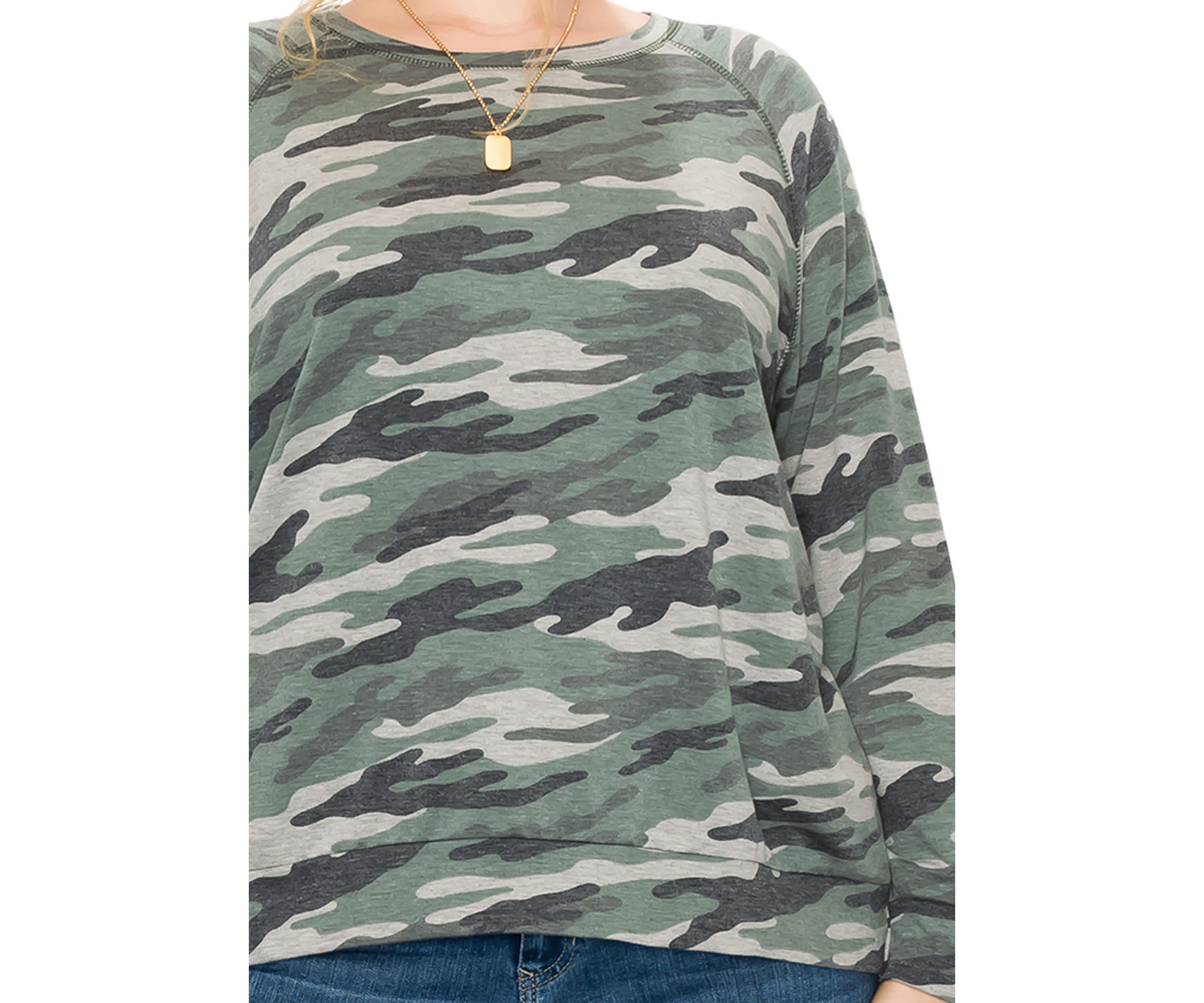 Camo Print French Terry Raglan Sweatshirt