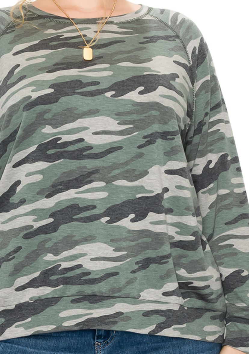 Camo Print French Terry Raglan Sweatshirt