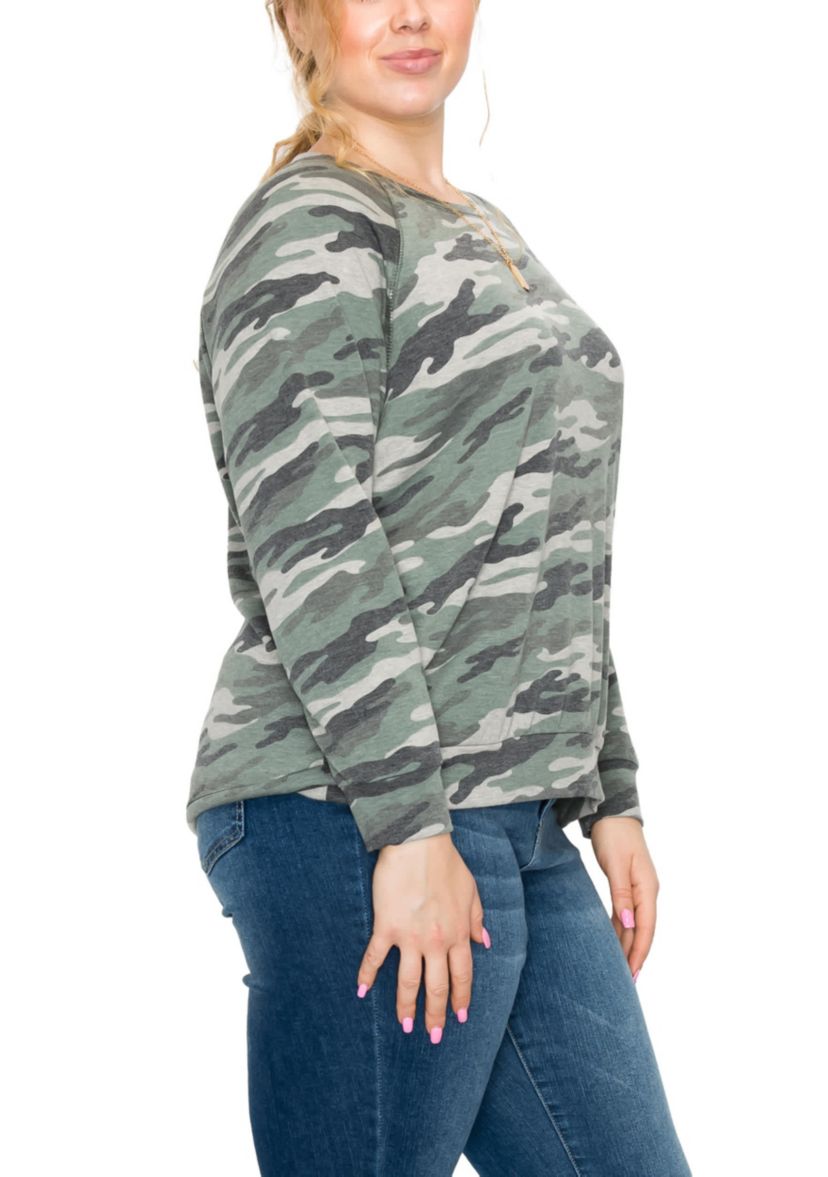 Camo Print French Terry Raglan Sweatshirt