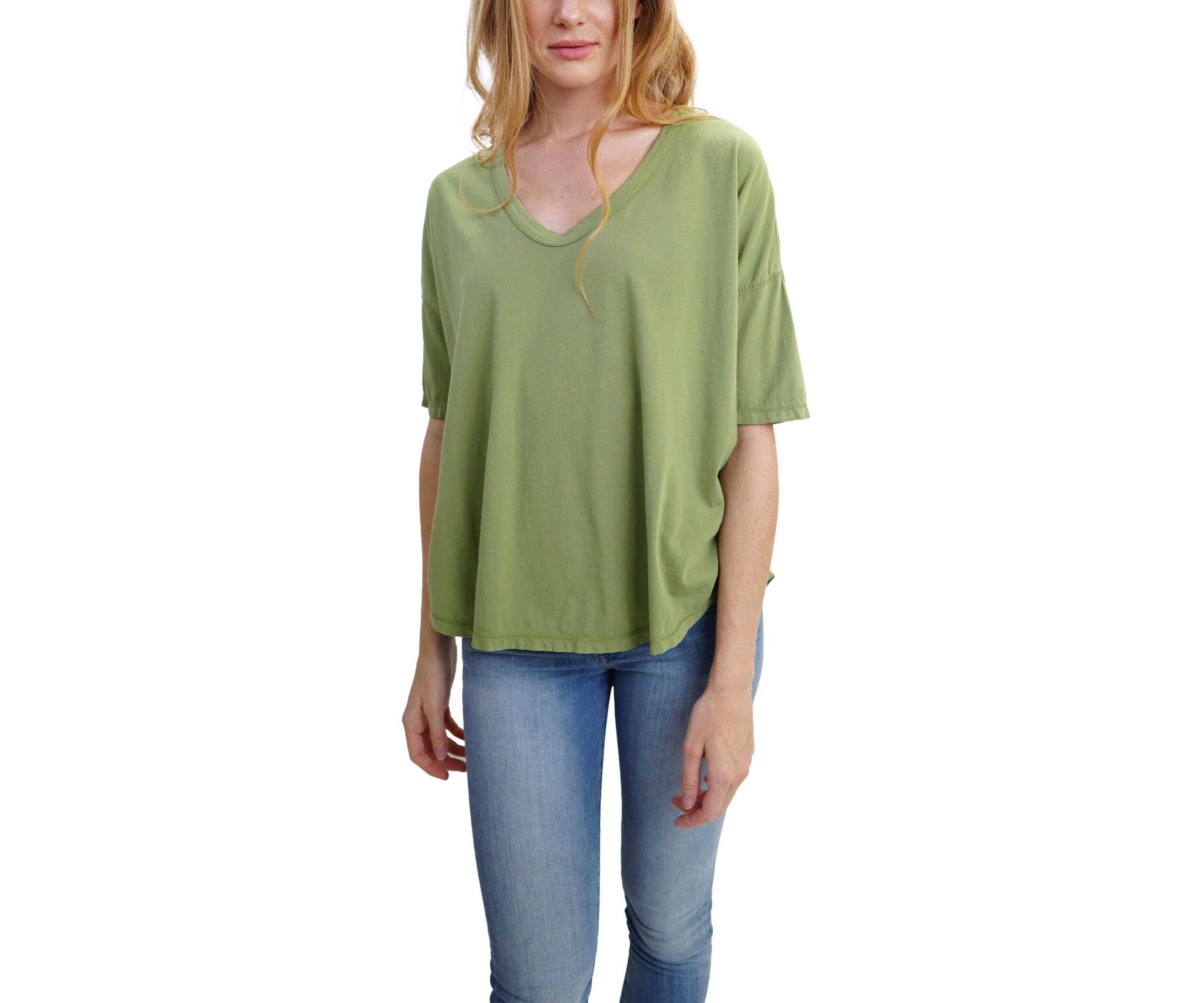 Cotton Jersey V Neck Elbow Sleeve