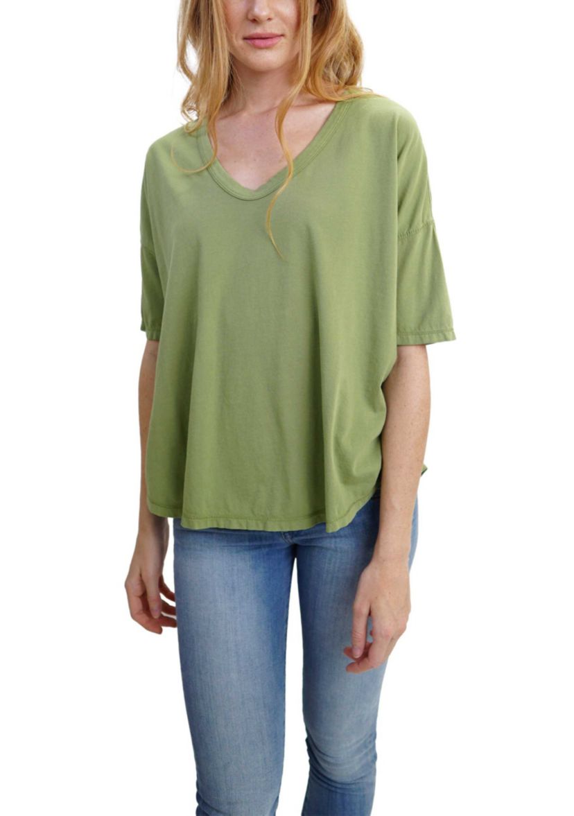Cotton Jersey V Neck Elbow Sleeve